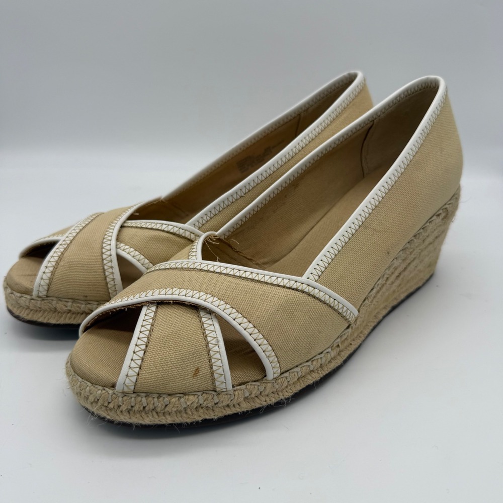 Naturalizer Sanibel-1 Tan Canvas Espadrille Wedge Heels Neutral 8M